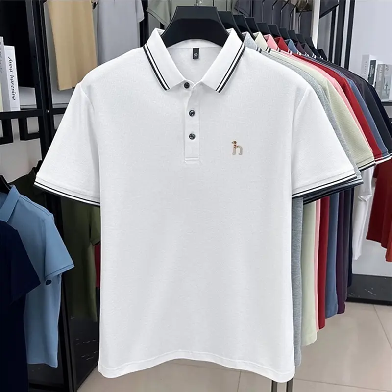 High quality 100% cotton short sleeve polo shirt men's fashion brand cute dog embroidery summer casual breathable lapel T-shirt