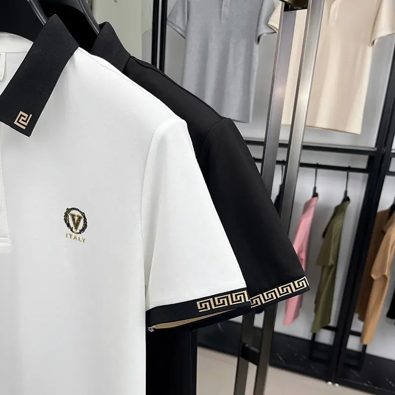 Light luxury letter emboss short sleeve polo shirt men's summer fashion brand silky smooth breathable comfort new casual T-shirt
