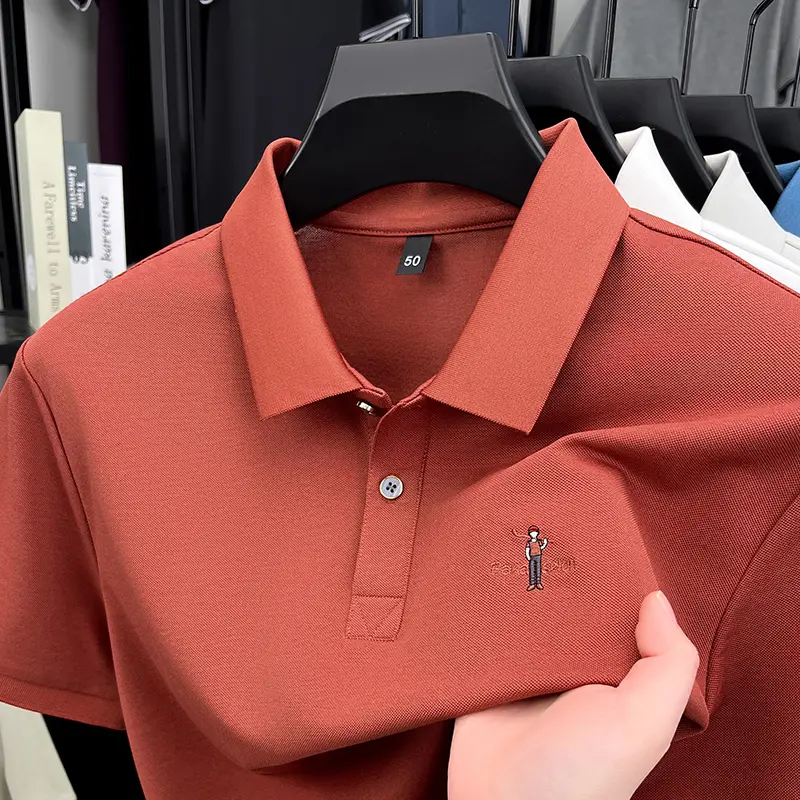 Luxury fashion cartoon embroidery short sleeve T-shirt men breathable polo shirt summer new trend brand solid color casual top
