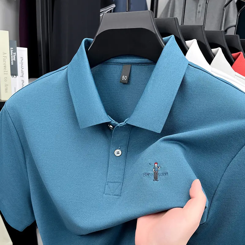 Luxury fashion cartoon embroidery short sleeve T-shirt men breathable polo shirt summer new trend brand solid color casual top