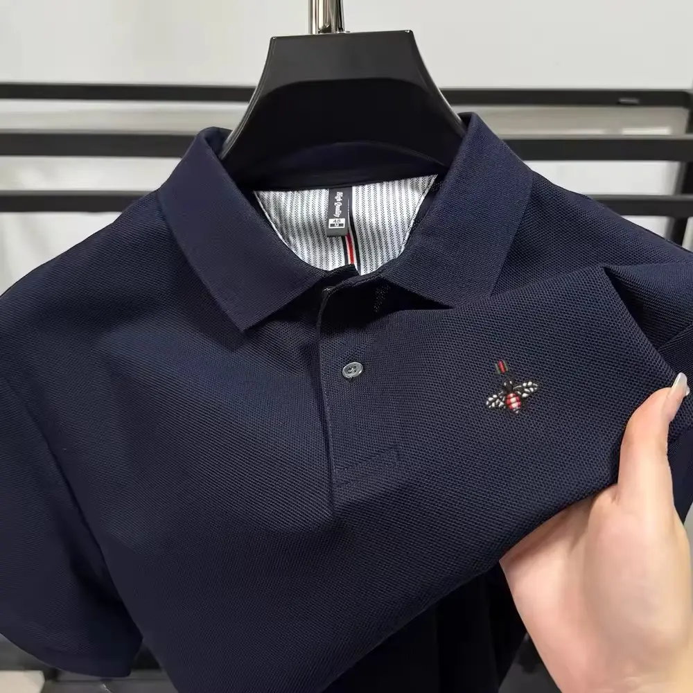 High quality pure cotton short sleeve polo shirt men's summer luxury brand bee embroidery solid color business casual T-shirt