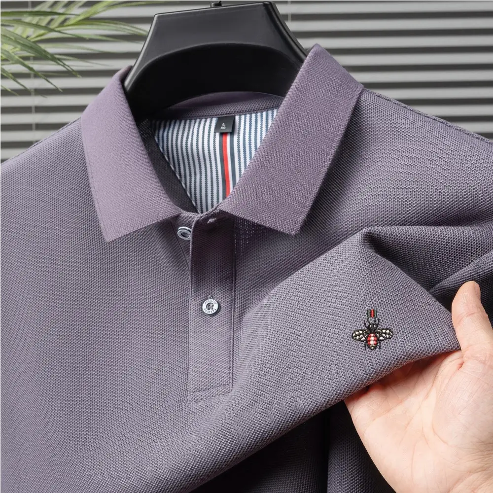 High quality pure cotton short sleeve polo shirt men's summer luxury brand bee embroidery solid color business casual T-shirt