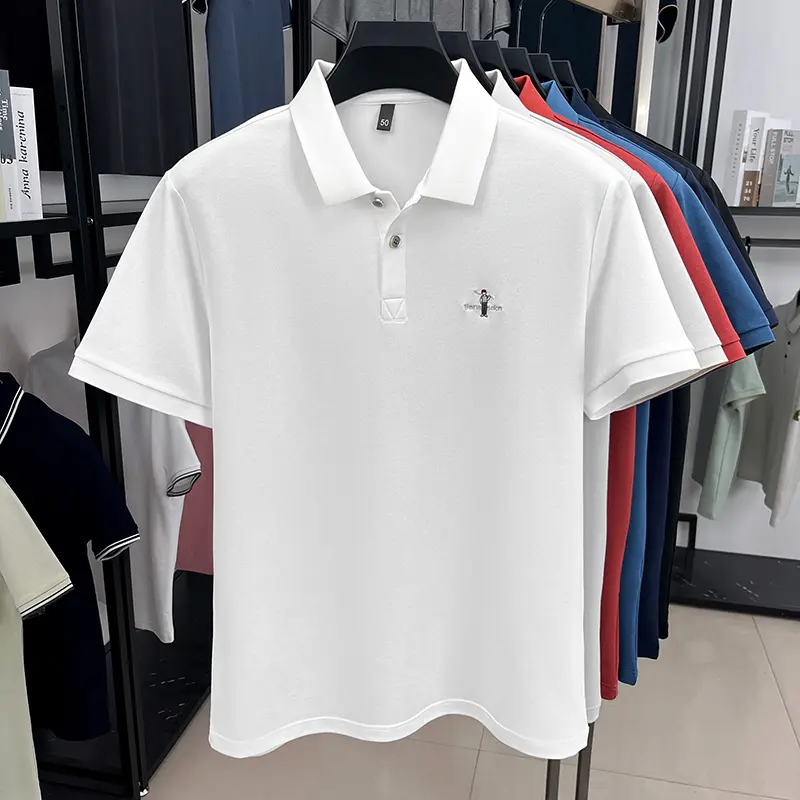 Luxury fashion cartoon embroidery short sleeve T-shirt men breathable polo shirt summer new trend brand solid color casual top