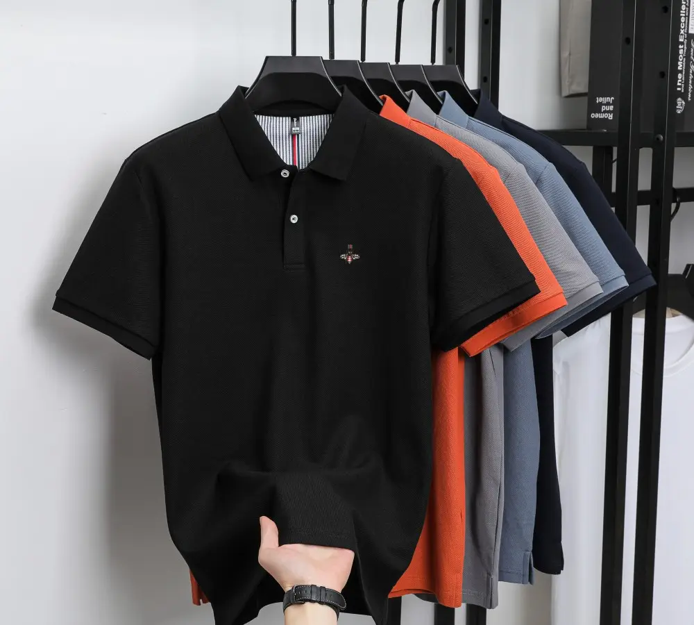 High quality pure cotton short sleeve polo shirt men's summer luxury brand bee embroidery solid color business casual T-shirt