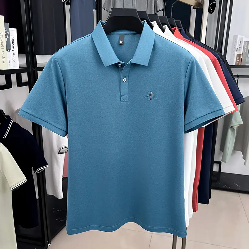 Luxury fashion cartoon embroidery short sleeve T-shirt men breathable polo shirt summer new trend brand solid color casual top