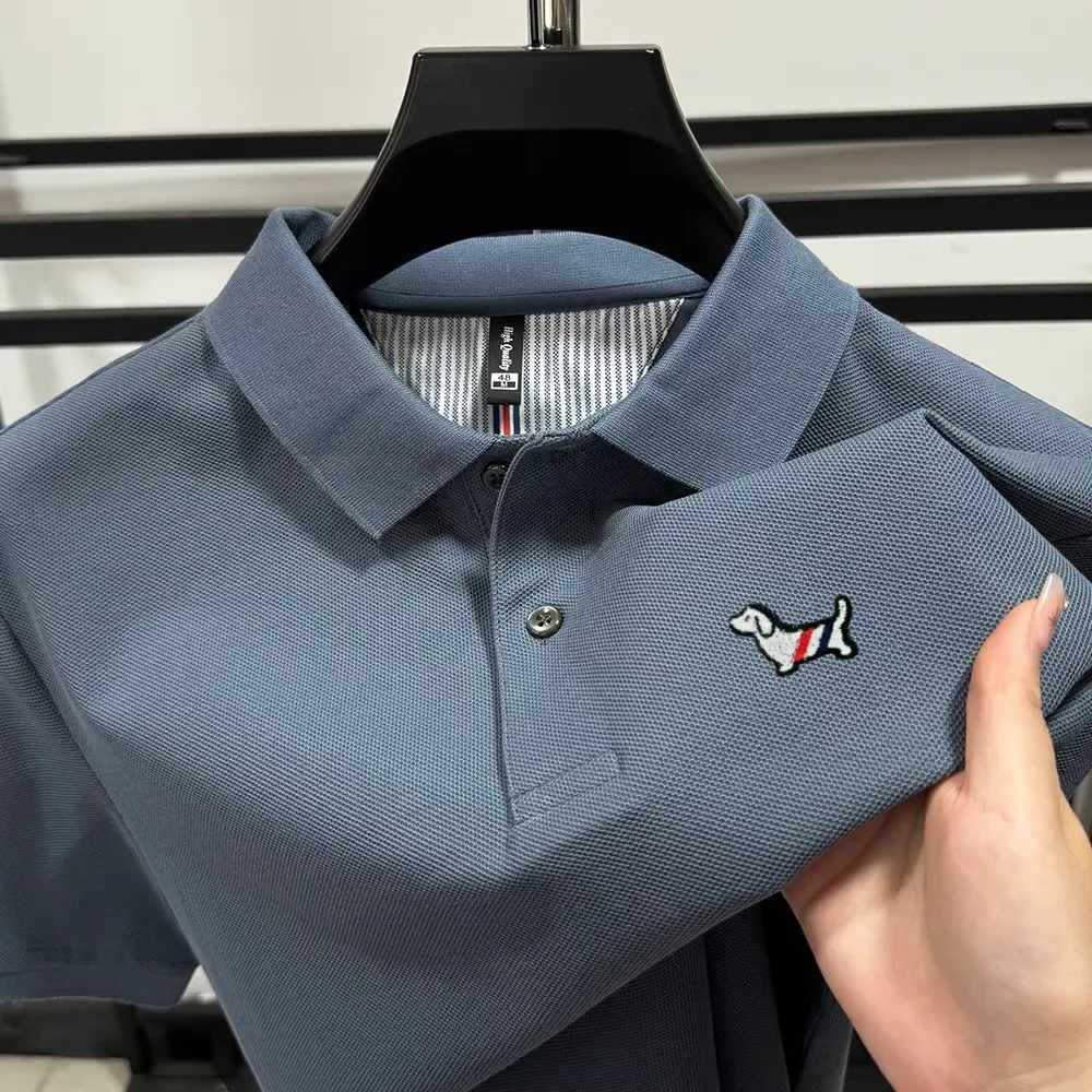 High end brand 100% pure cotton short sleeve polo shirt men's fashion dog embroidered lapel T-shirt summer breathable new top