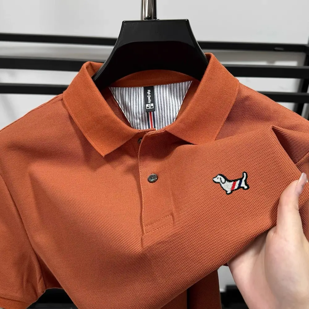 High end brand 100% pure cotton short sleeve polo shirt men's fashion dog embroidered lapel T-shirt summer breathable new top