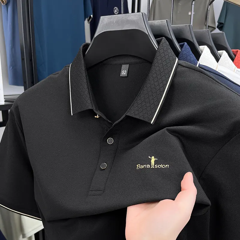 Luxury advance embossed men's short sleeve polo shirt summer trend brand breathable T-shirt fashionable urban style casual top