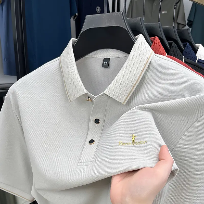 Luxury advance embossed men's short sleeve polo shirt summer trend brand breathable T-shirt fashionable urban style casual top