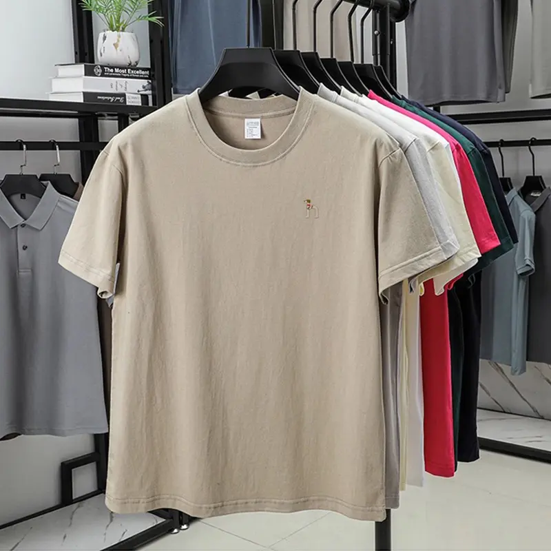 100% cotton cartoon dog embroidery short sleeve T-shirt fashion brand round neck solid color Korean style new casual men's wear