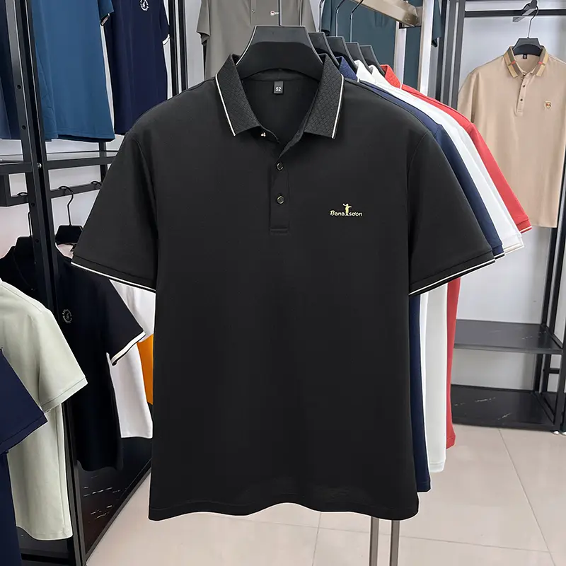 Luxury advance embossed men's short sleeve polo shirt summer trend brand breathable T-shirt fashionable urban style casual top