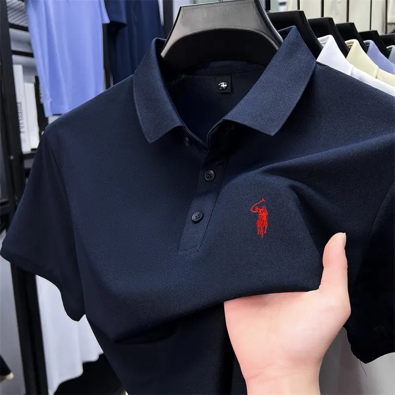 High end brand pony embroidered men's short sleeve polo shirt summer skin friendly comfort casual new fashionable lapel T-shirt