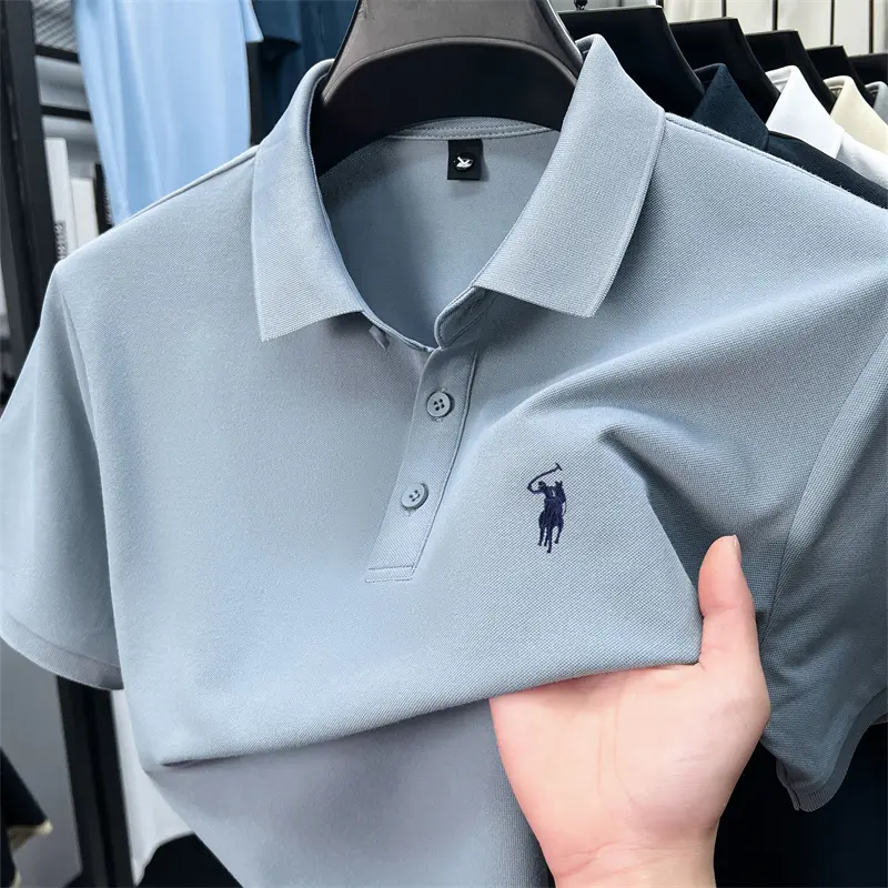 High end brand pony embroidered men's short sleeve polo shirt summer skin friendly comfort casual new fashionable lapel T-shirt