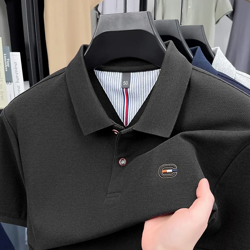 Brand 100% pure cotton men's short sleeve polo shirt high-end embroidery summer breathable solid color business casual T-shirt