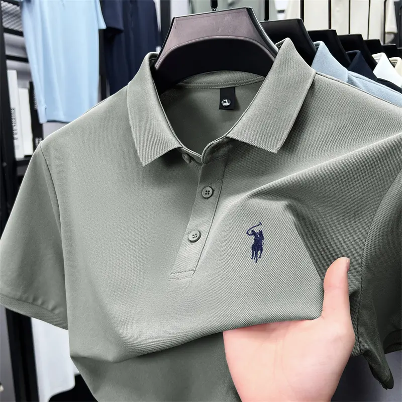 High end brand pony embroidered men's short sleeve polo shirt summer skin friendly comfort casual new fashionable lapel T-shirt