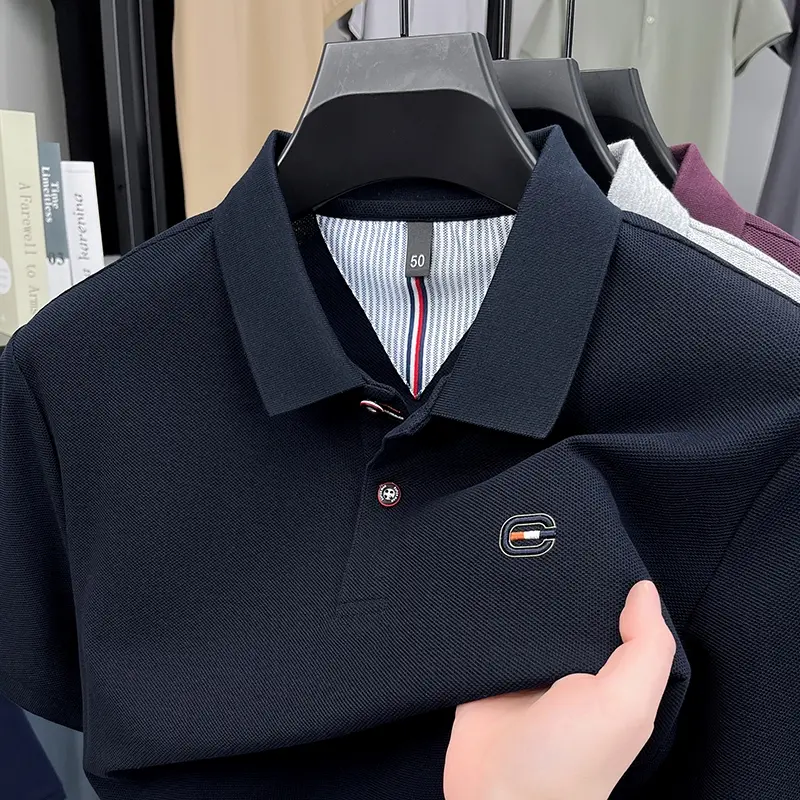 Brand 100% pure cotton men's short sleeve polo shirt high-end embroidery summer breathable solid color business casual T-shirt