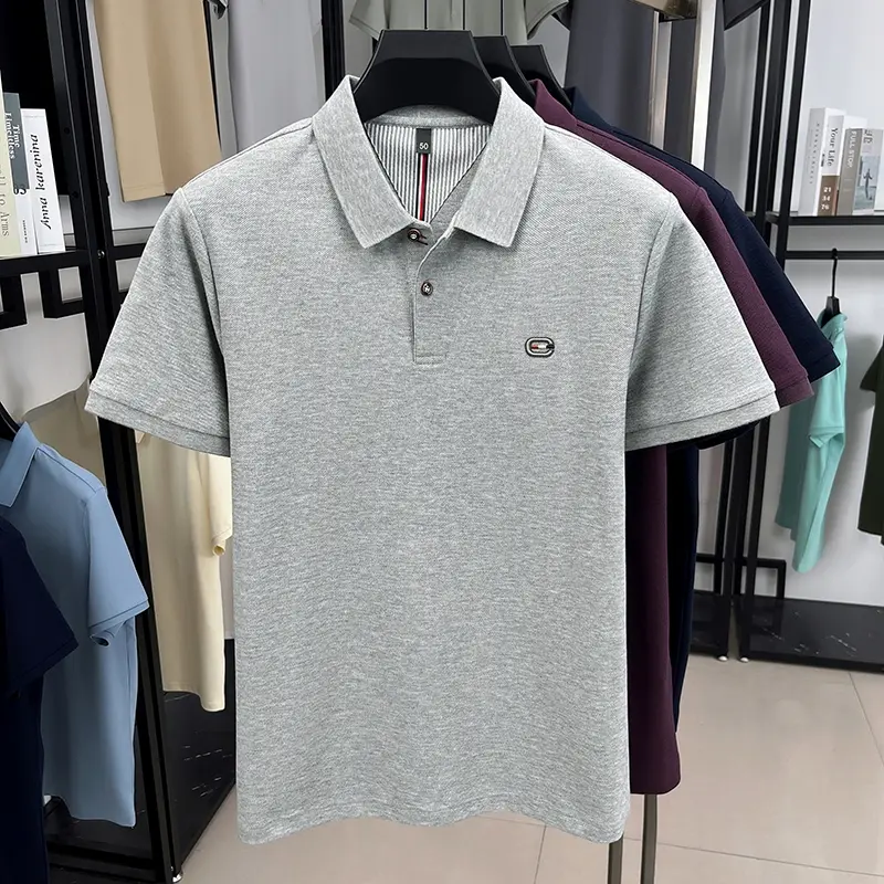 Brand 100% pure cotton men's short sleeve polo shirt high-end embroidery summer breathable solid color business casual T-shirt