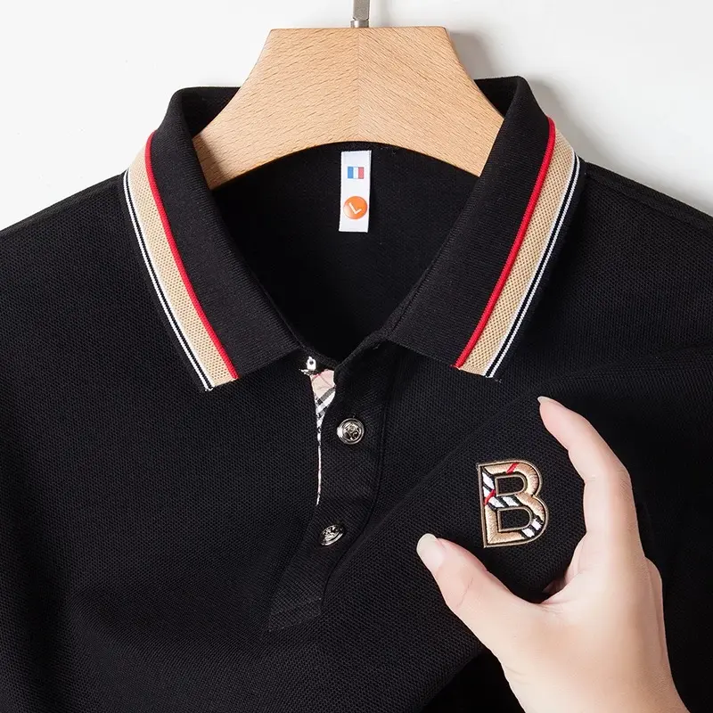 100% pure cotton fashion men's short sleeve polo shirt luxury brand exquisite B-shaped letter embossed comfortable lapel T-shirt