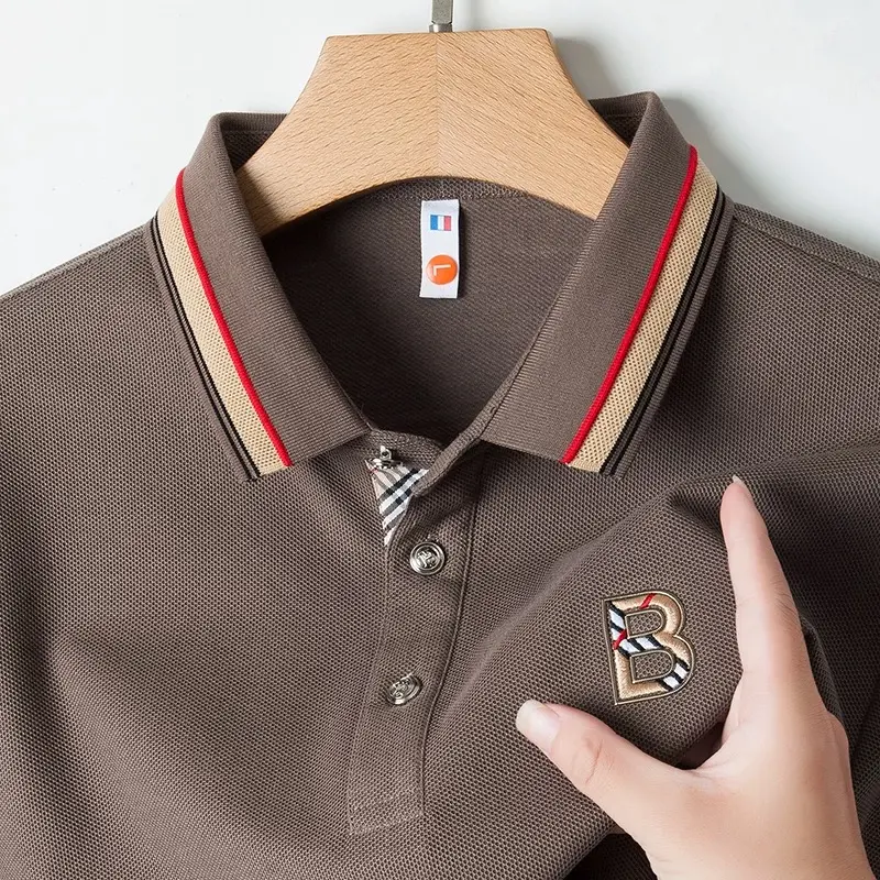 100% pure cotton fashion men's short sleeve polo shirt luxury brand exquisite B-shaped letter embossed comfortable lapel T-shirt