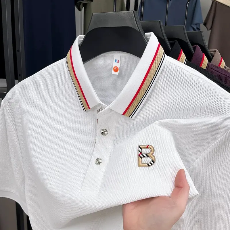 100% pure cotton fashion men's short sleeve polo shirt luxury brand exquisite B-shaped letter embossed comfortable lapel T-shirt