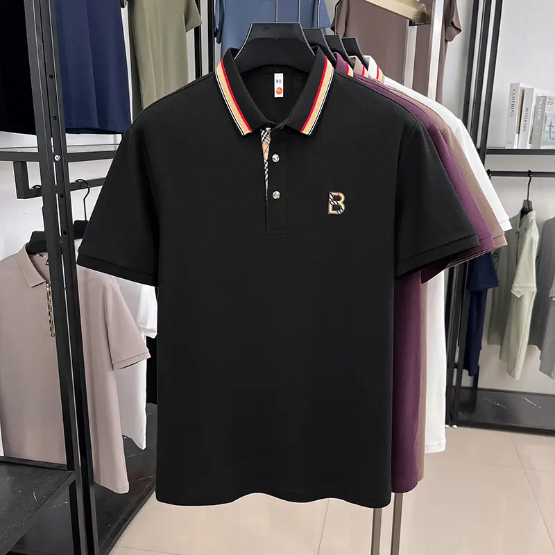 100% pure cotton fashion men's short sleeve polo shirt luxury brand exquisite B-shaped letter embossed comfortable lapel T-shirt