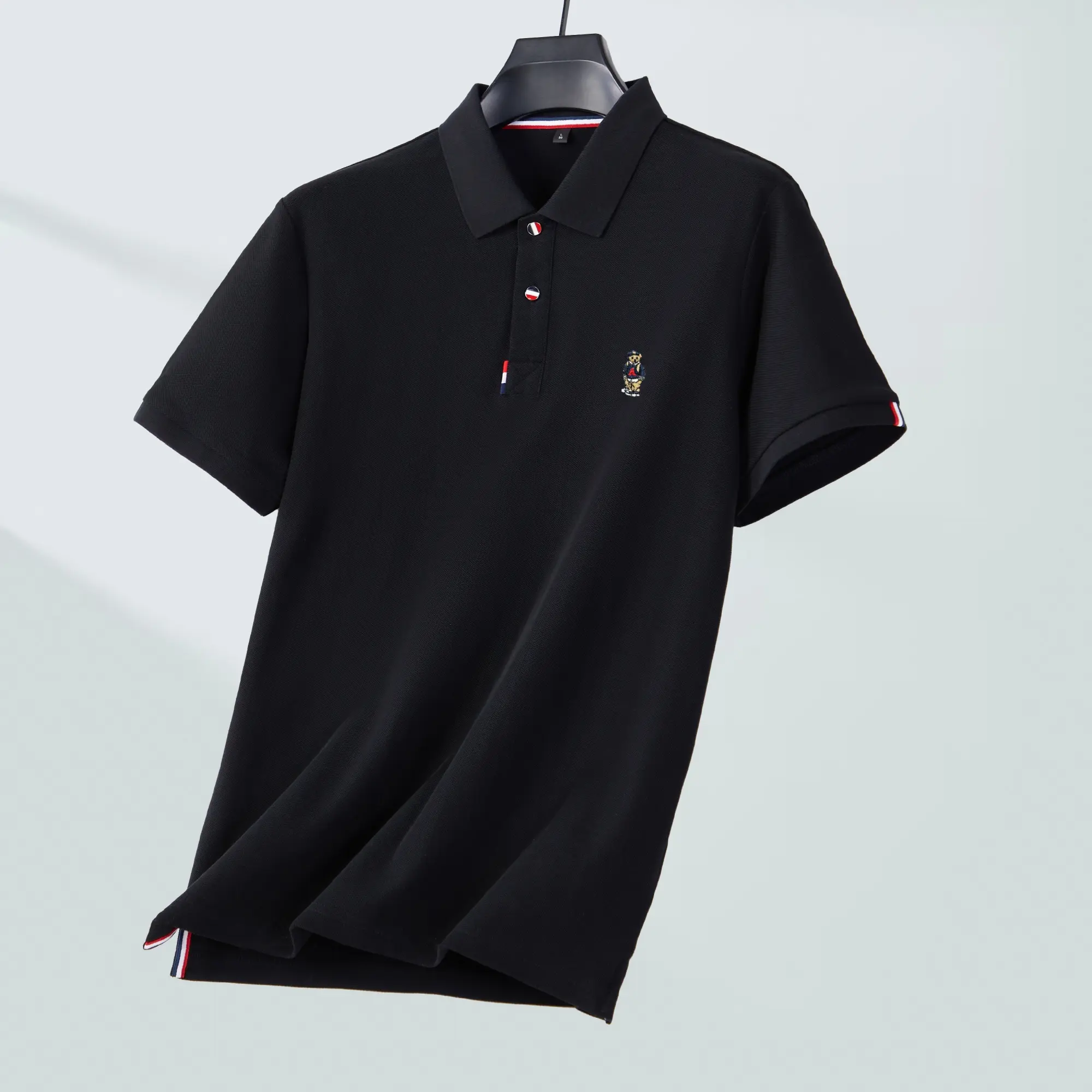 100% cotton luxury trend brand short sleeve polo shirt fashion cartoon bear embroidery summer solid color comfort men's T-shirt
