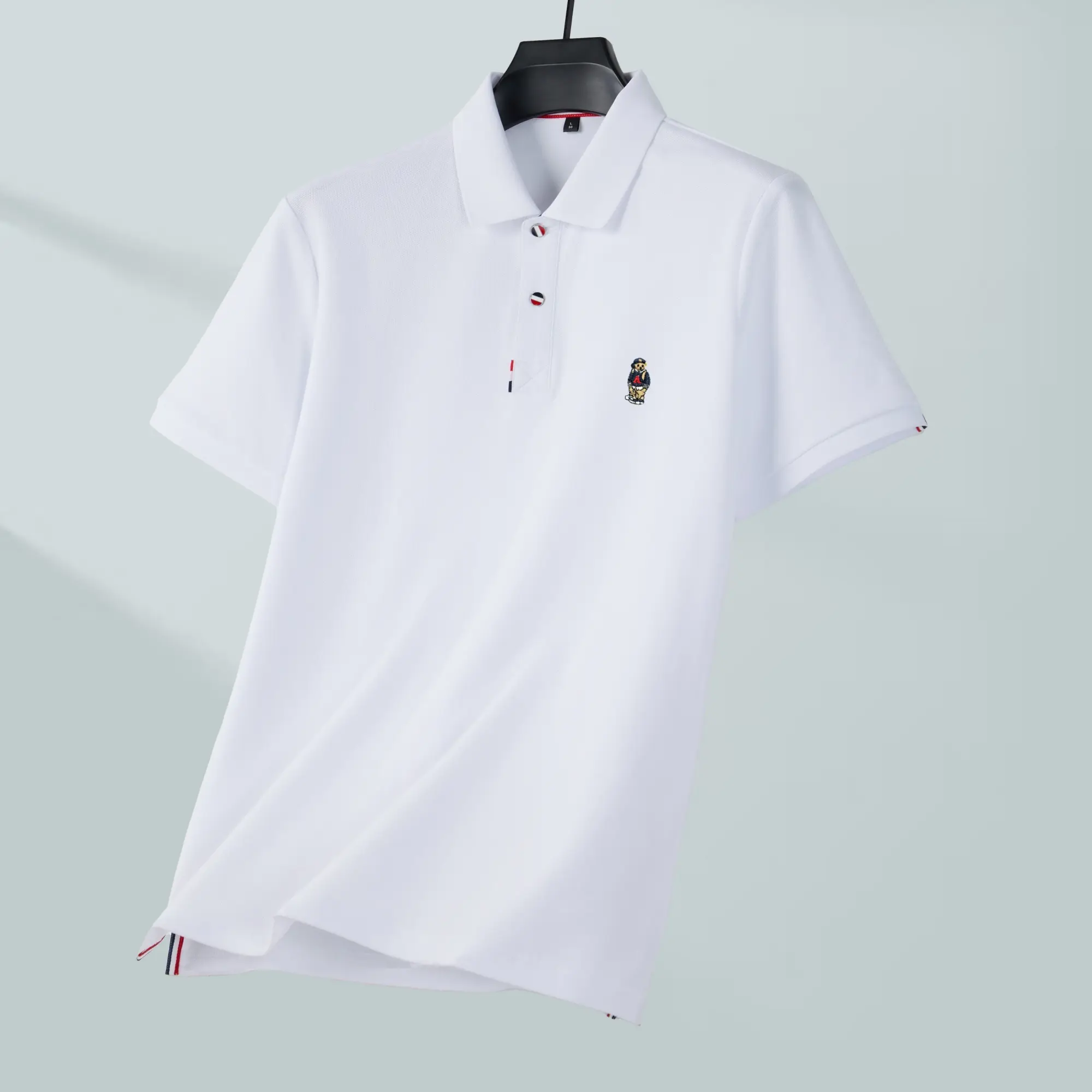 100% cotton luxury trend brand short sleeve polo shirt fashion cartoon bear embroidery summer solid color comfort men's T-shirt