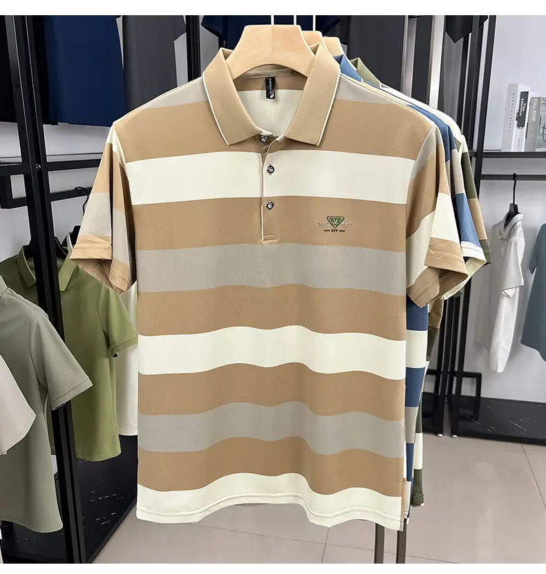 High end brand short sleeve polo shirt men 2025summer trendy new personalized embossed striped lapel T-shirt casual men's wear