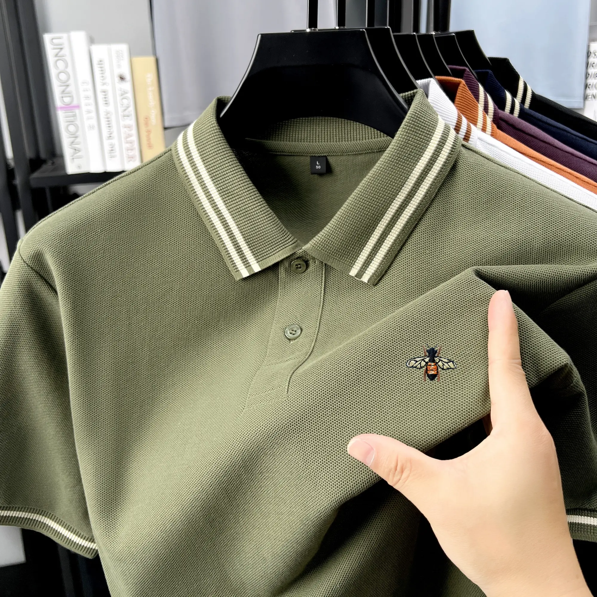 Advanced Little Bee Embroidered Short Sleeve Polo Shirt 2025 Summer 100% Cotton Breathable T-shirt Trendy Casual Golf Men's Wear