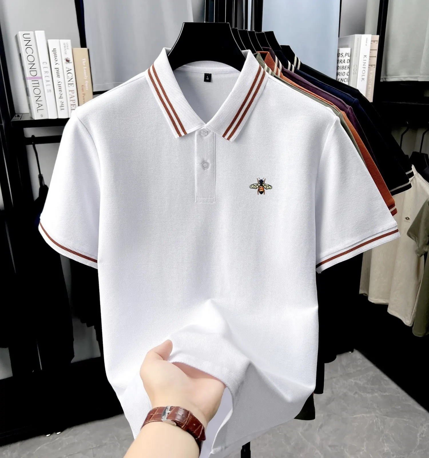 Advanced Little Bee Embroidered Short Sleeve Polo Shirt 2025 Summer 100% Cotton Breathable T-shirt Trendy Casual Golf Men's Wear