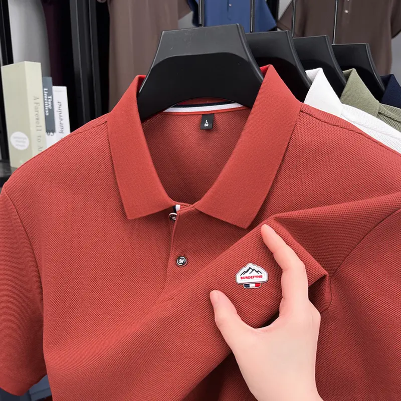 Fashion brand embossed short sleeve polo shirt men's summer 100% pure cotton T-shirt comfort lightweight casual loose new top