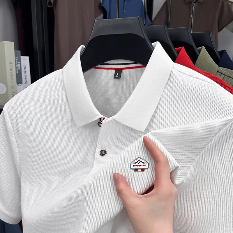 Fashion brand embossed short sleeve polo shirt men's summer 100% pure cotton T-shirt comfort lightweight casual loose new top