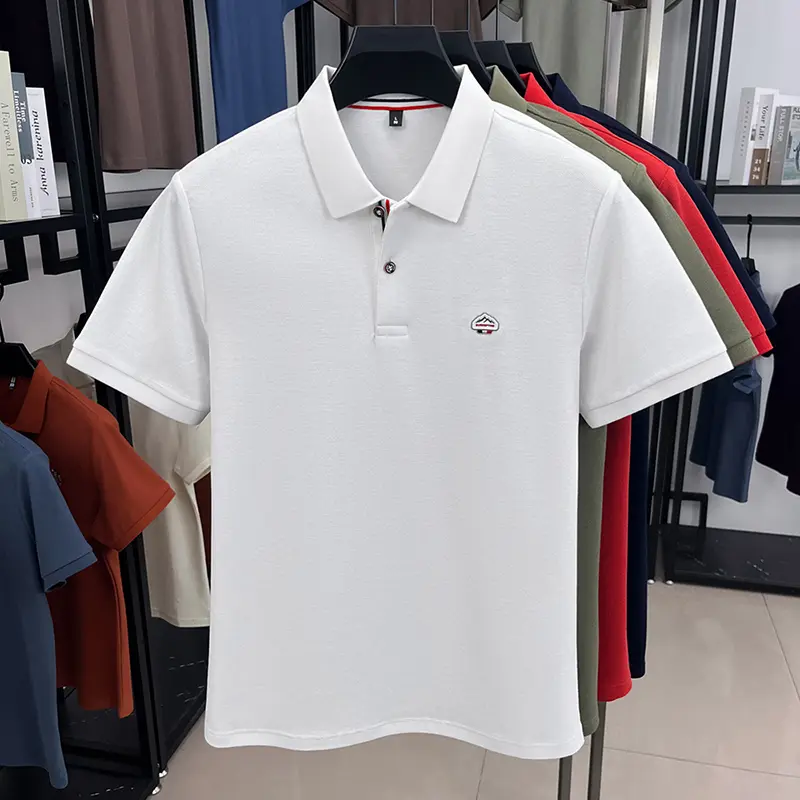 Fashion brand embossed short sleeve polo shirt men's summer 100% pure cotton T-shirt comfort lightweight casual loose new top