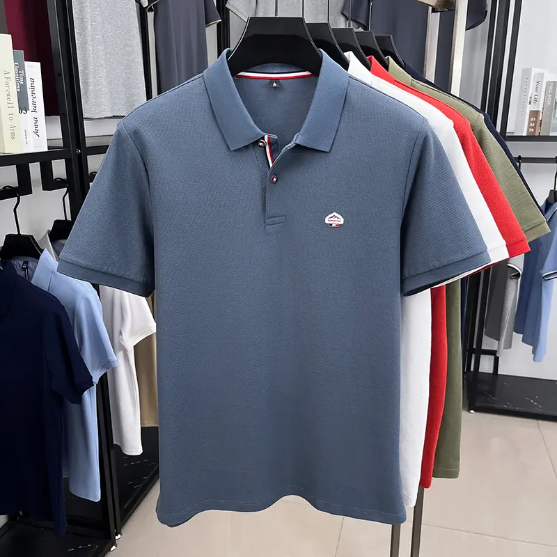 Fashion brand embossed short sleeve polo shirt men's summer 100% pure cotton T-shirt comfort lightweight casual loose new top