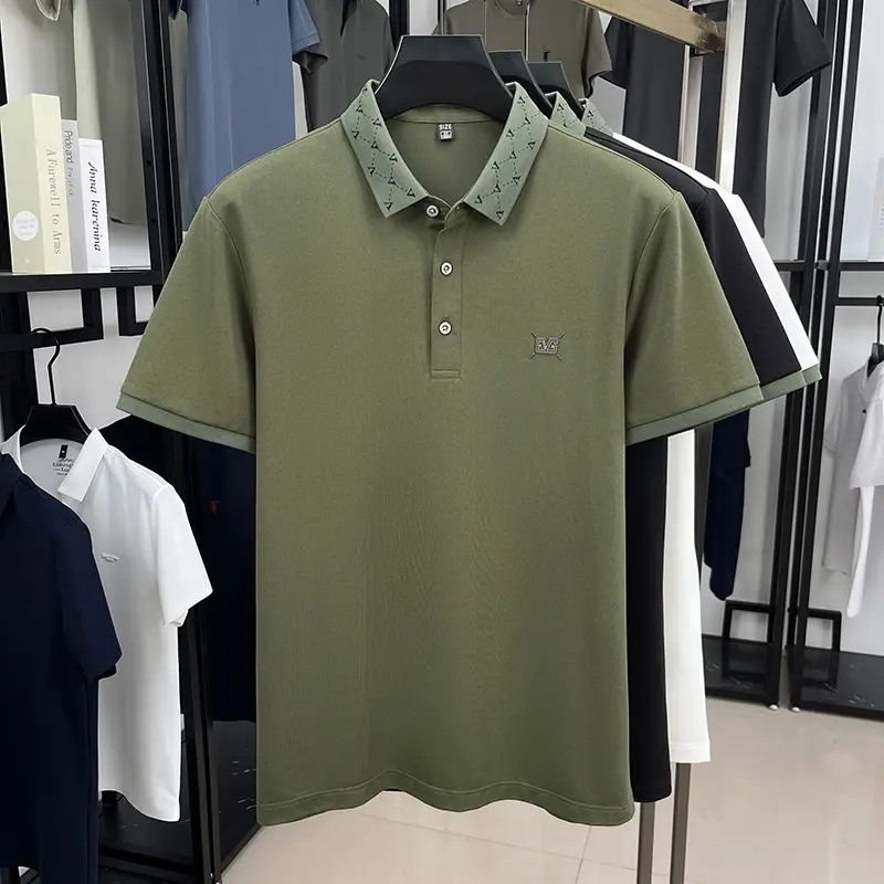 Advanced fashion men short sleeve polo shirt summer brand emboss new breathable personality jacquard color blocked lapel T-shirt