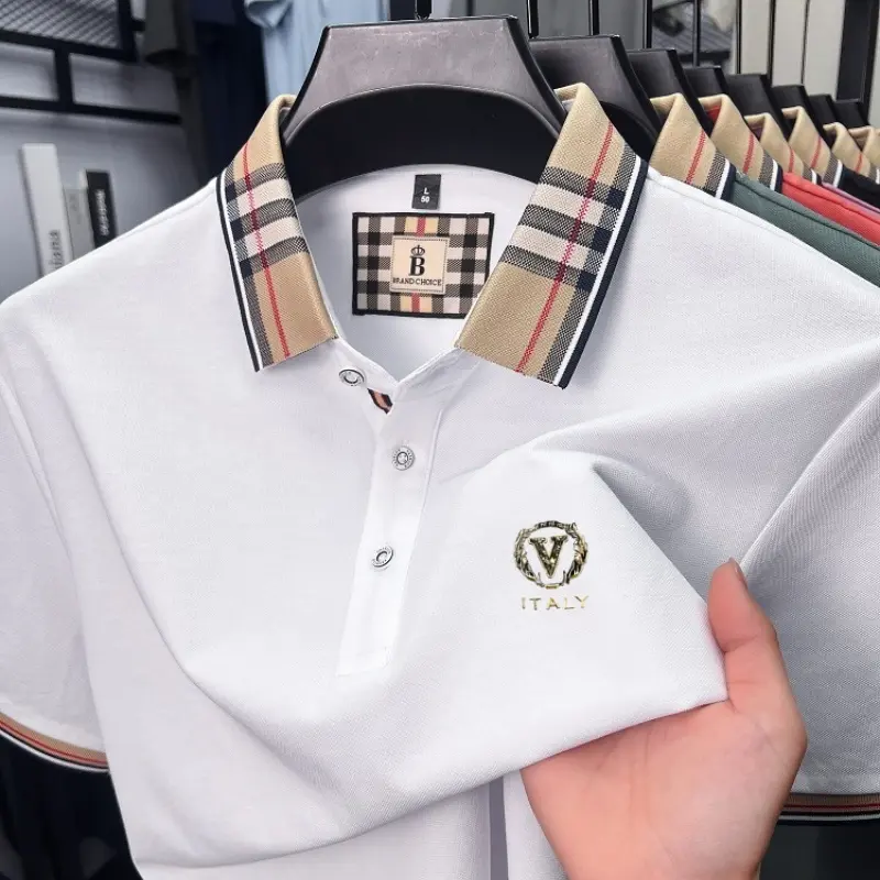 Summer mercerized cotton short sleeve polo shirt luxury fashion brand letter printed new comfortable casual men's lapel T-shirt