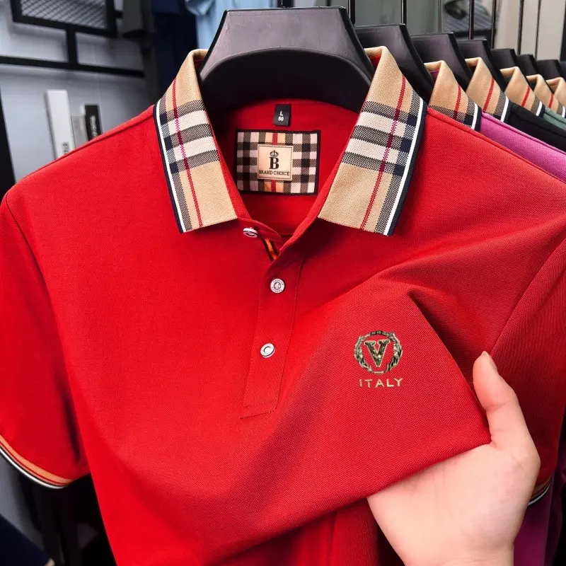 Summer mercerized cotton short sleeve polo shirt luxury fashion brand letter printed new comfortable casual men's lapel T-shirt