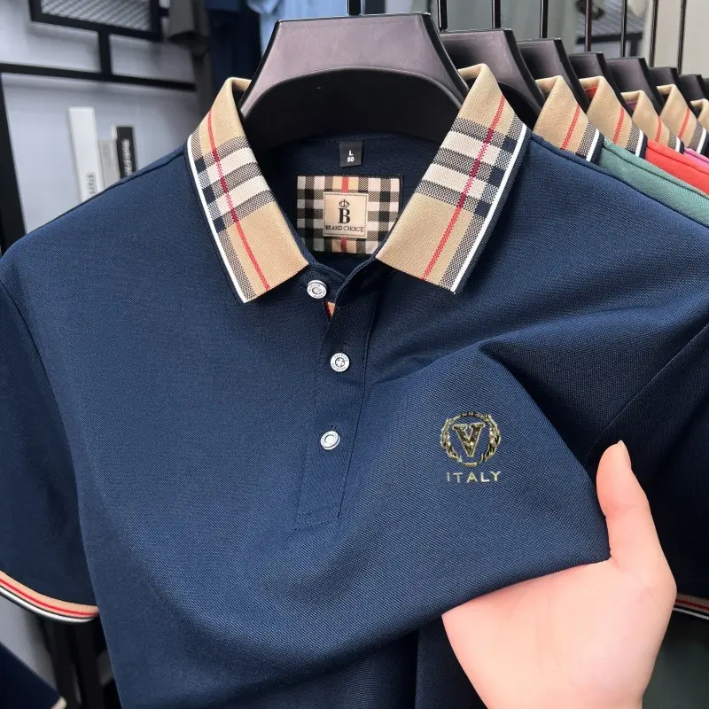 Summer mercerized cotton short sleeve polo shirt luxury fashion brand letter printed new comfortable casual men's lapel T-shirt