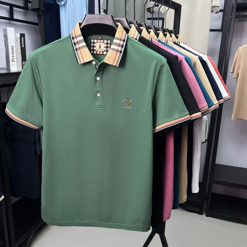 Summer mercerized cotton short sleeve polo shirt luxury fashion brand letter printed new comfortable casual men's lapel T-shirt
