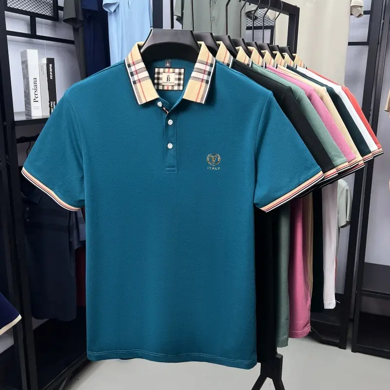 Summer mercerized cotton short sleeve polo shirt luxury fashion brand letter printed new comfortable casual men's lapel T-shirt