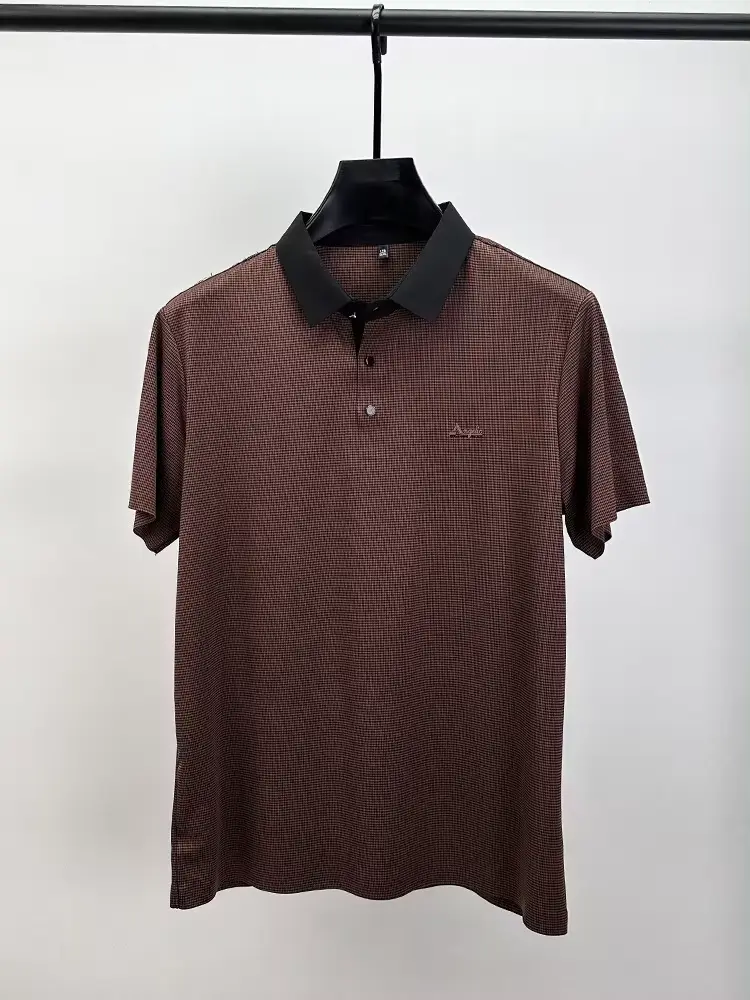 High end brand ice silk short sleeve T-shirt men's summer new fashion plaid letter design cool and breathable casual POLO shirt