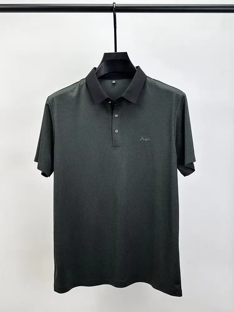 High end brand ice silk short sleeve T-shirt men's summer new fashion plaid letter design cool and breathable casual POLO shirt