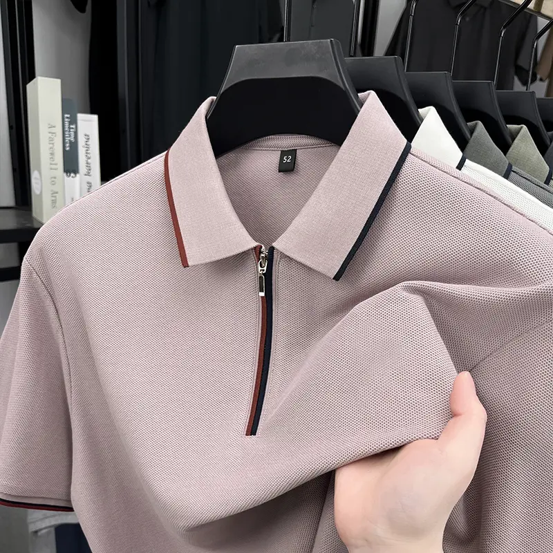High quality fashion half zipper short sleeve polo shirt breathable comfort trend temperament summer new men's casual T-shirt