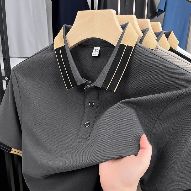 High quality color blocked lapel short sleeve polo shirt men's summer new trend Korean style youth loose casual fashion T-shirt