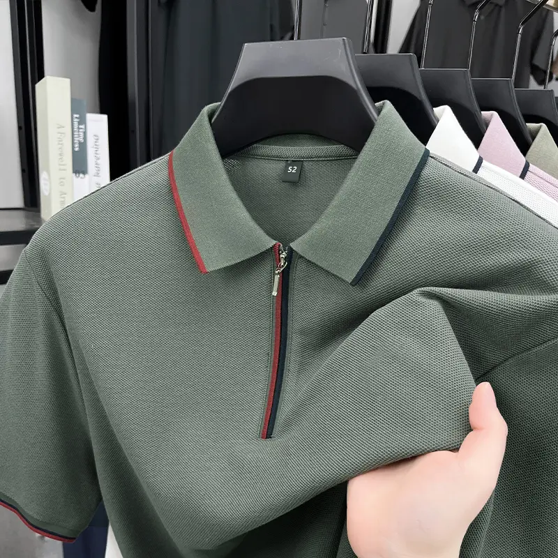 High quality fashion half zipper short sleeve polo shirt breathable comfort trend temperament summer new men's casual T-shirt