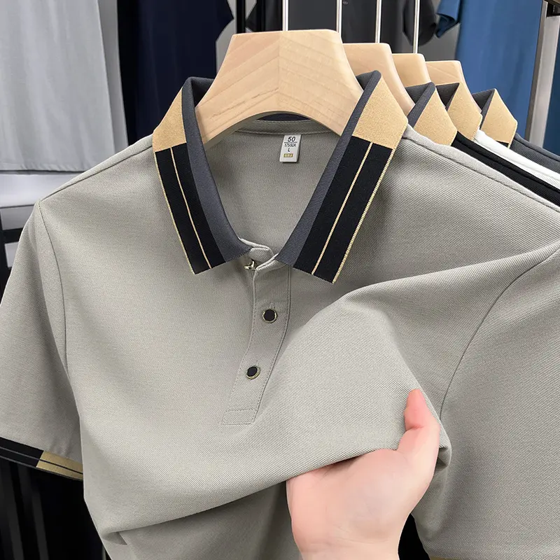 High quality color blocked lapel short sleeve polo shirt men's summer new trend Korean style youth loose casual fashion T-shirt