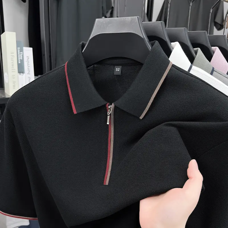 High quality fashion half zipper short sleeve polo shirt breathable comfort trend temperament summer new men's casual T-shirt