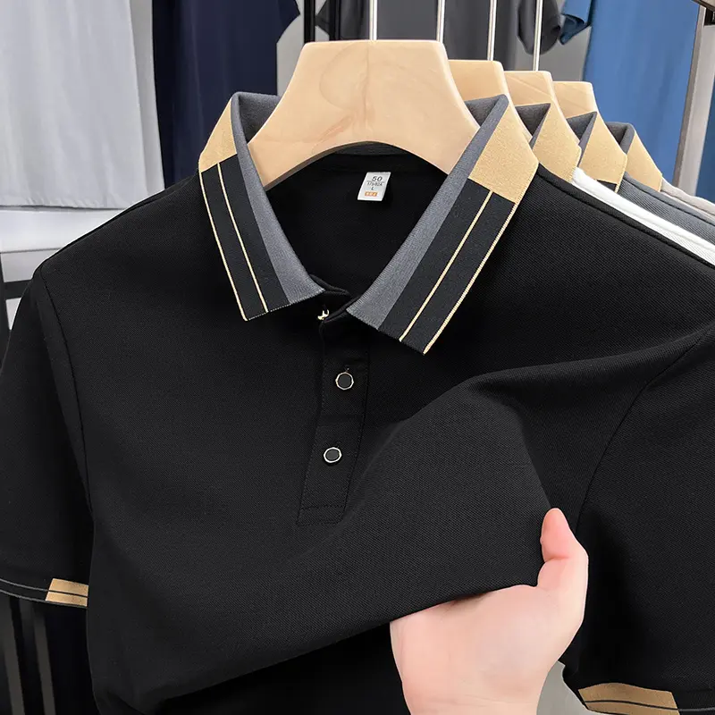 High quality color blocked lapel short sleeve polo shirt men's summer new trend Korean style youth loose casual fashion T-shirt