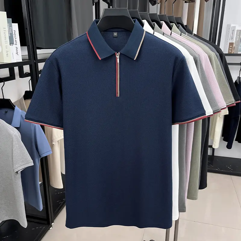 High quality fashion half zipper short sleeve polo shirt breathable comfort trend temperament summer new men's casual T-shirt