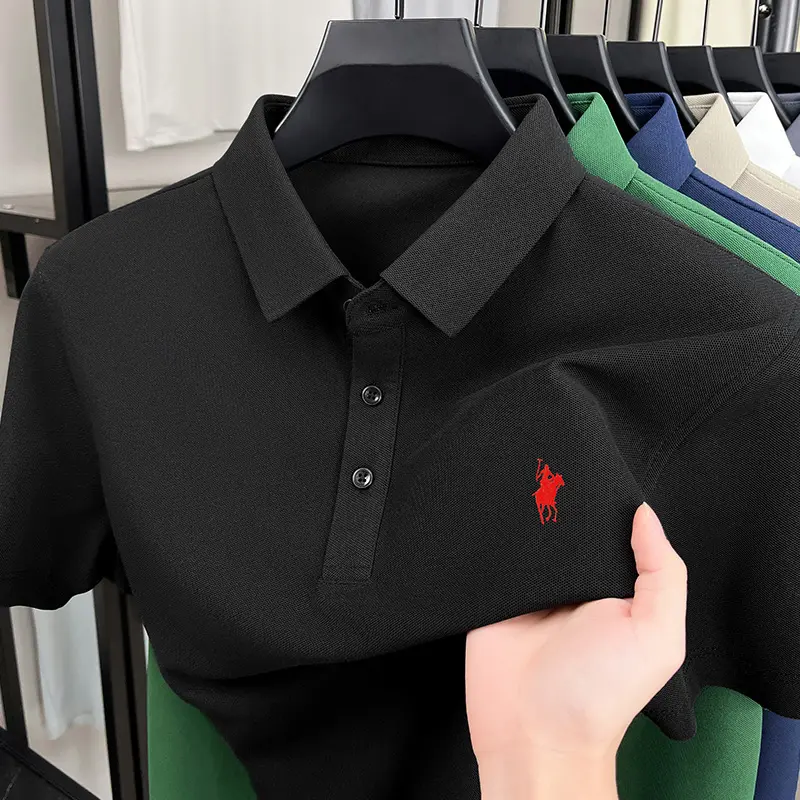 High end brand ice silk short sleeve polo shirt men's summer new trend exquisite Paul embroidery casual business golf T-shirt